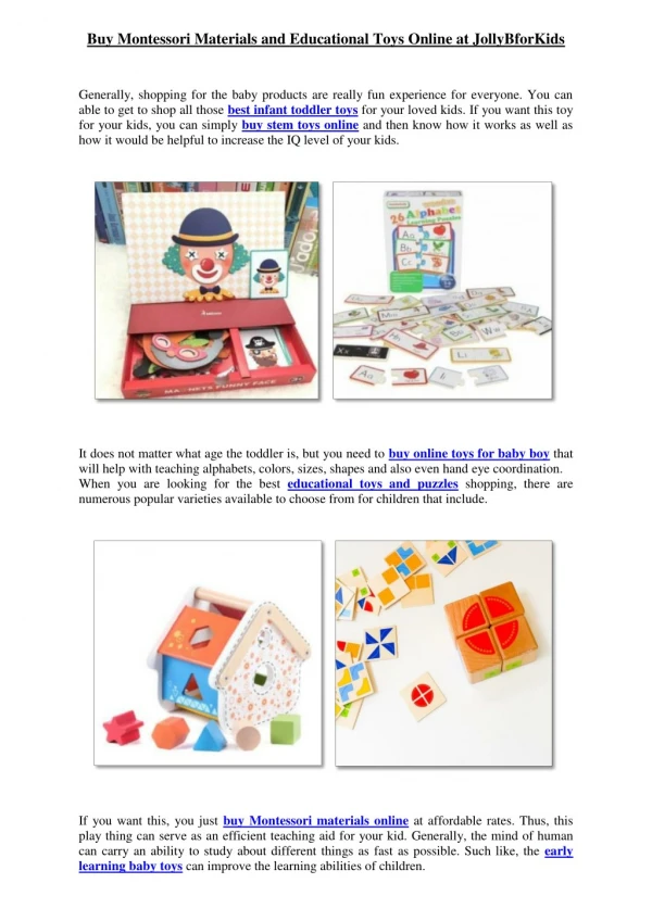 Buy Montessori Materials and Educational Toys Online at JollyBforKids