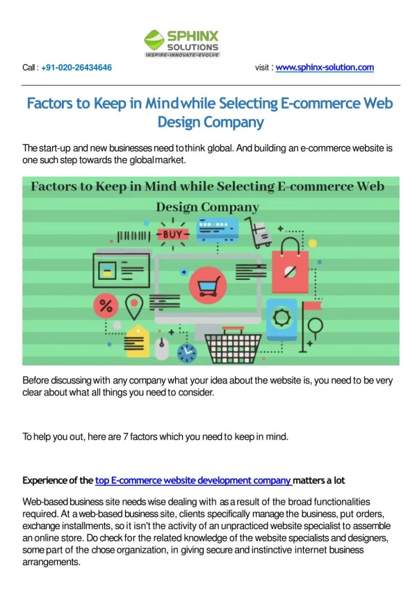 Factors to Keep in Mind while Selecting E-commerce Web Design Company