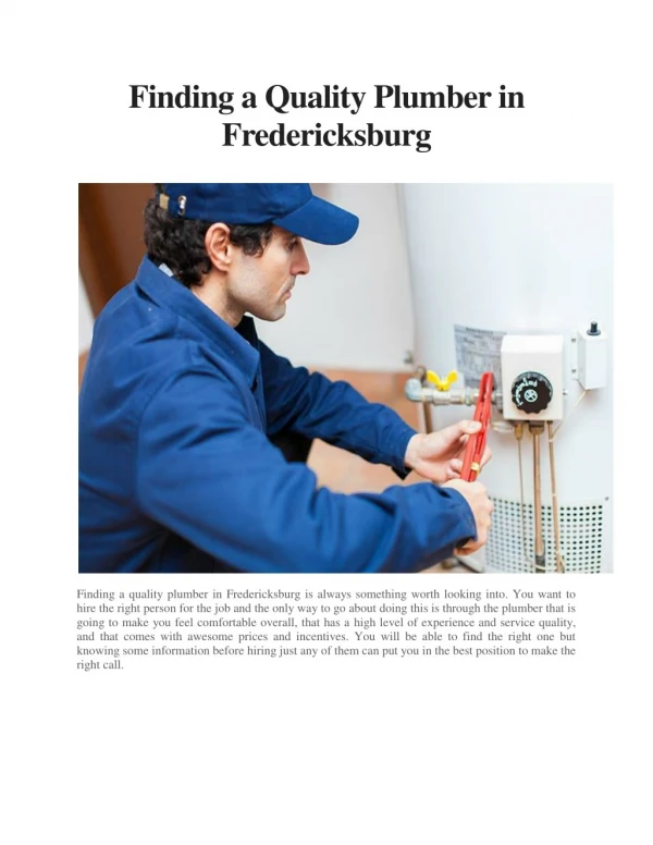 Finding a Quality Plumber in Fredericksburg