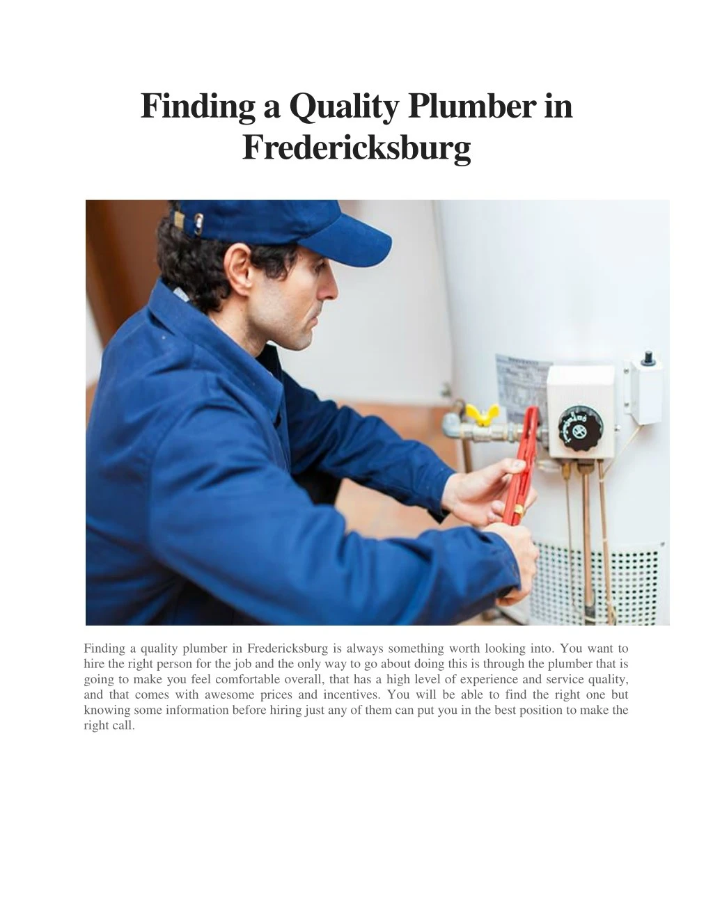 finding a quality plumber in fredericksburg