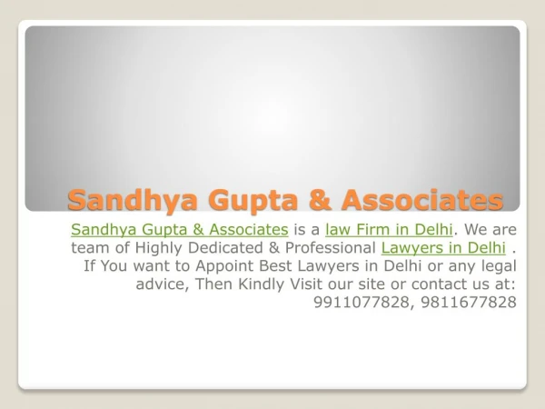 Law Firm in Delhi | Lawyers In Delhi - Sandhya Gupta & Associates