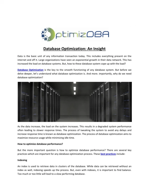 Database Optimization: An Insight