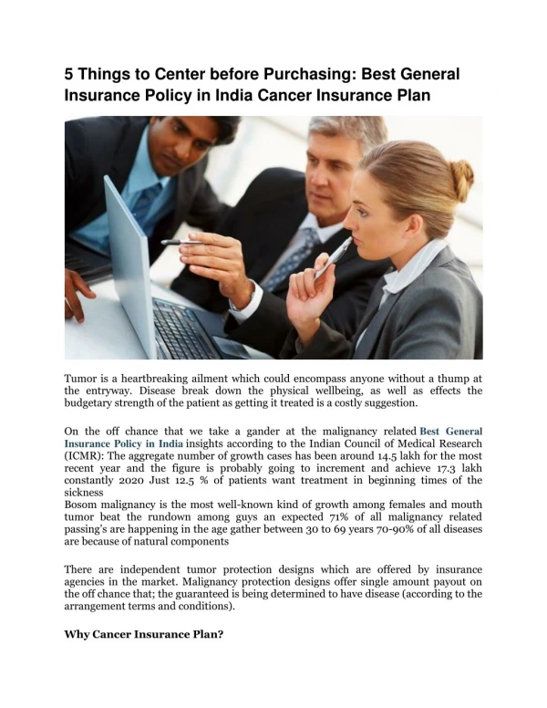 5 Things to Center before Purchasing: Best General Insurance Policy in India Cancer Insurance Plan