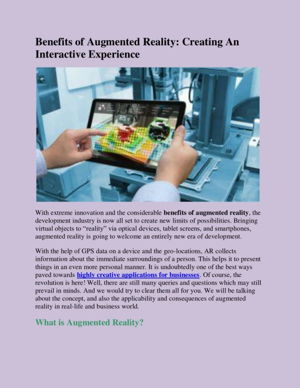 Benefits of Augmented Reality: Creating An Interactive Experience
