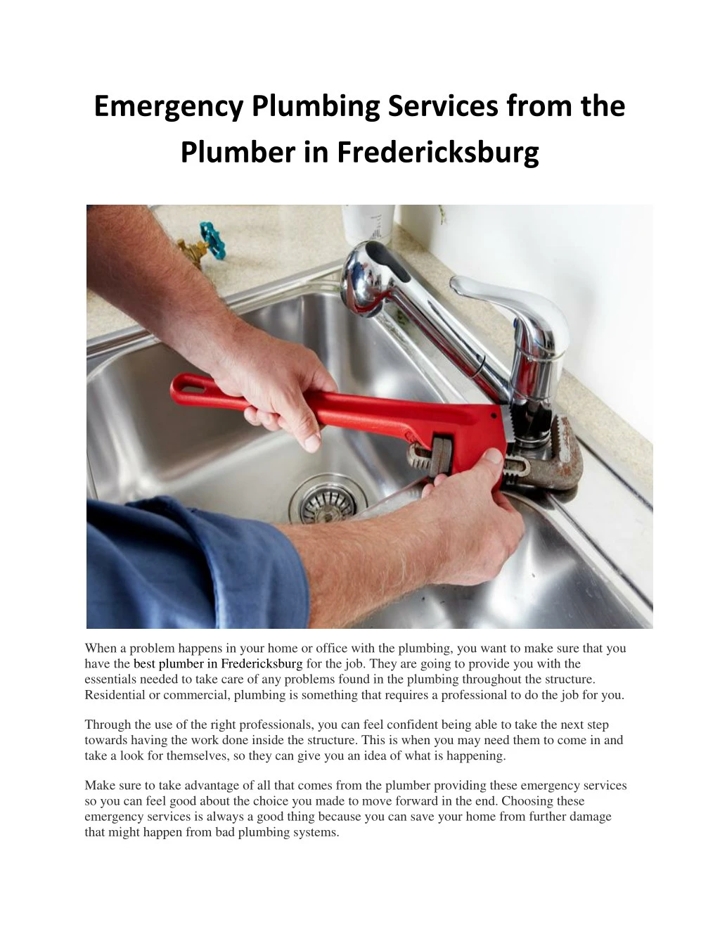emergency plumbing services from the plumber