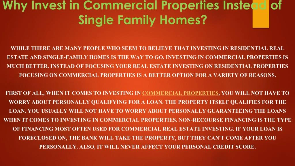 why invest in commercial properties instead of single family homes
