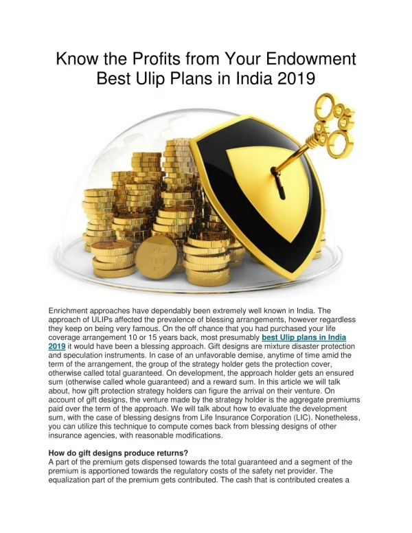 Know the Profits from Your Endowment Best Ulip Plans in India 2019