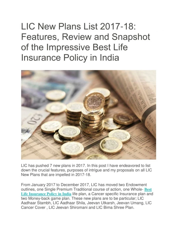 LIC New Plans List 2017-18: Features, Review and Snapshot of the Impressive Best Life Insurance Policy in India