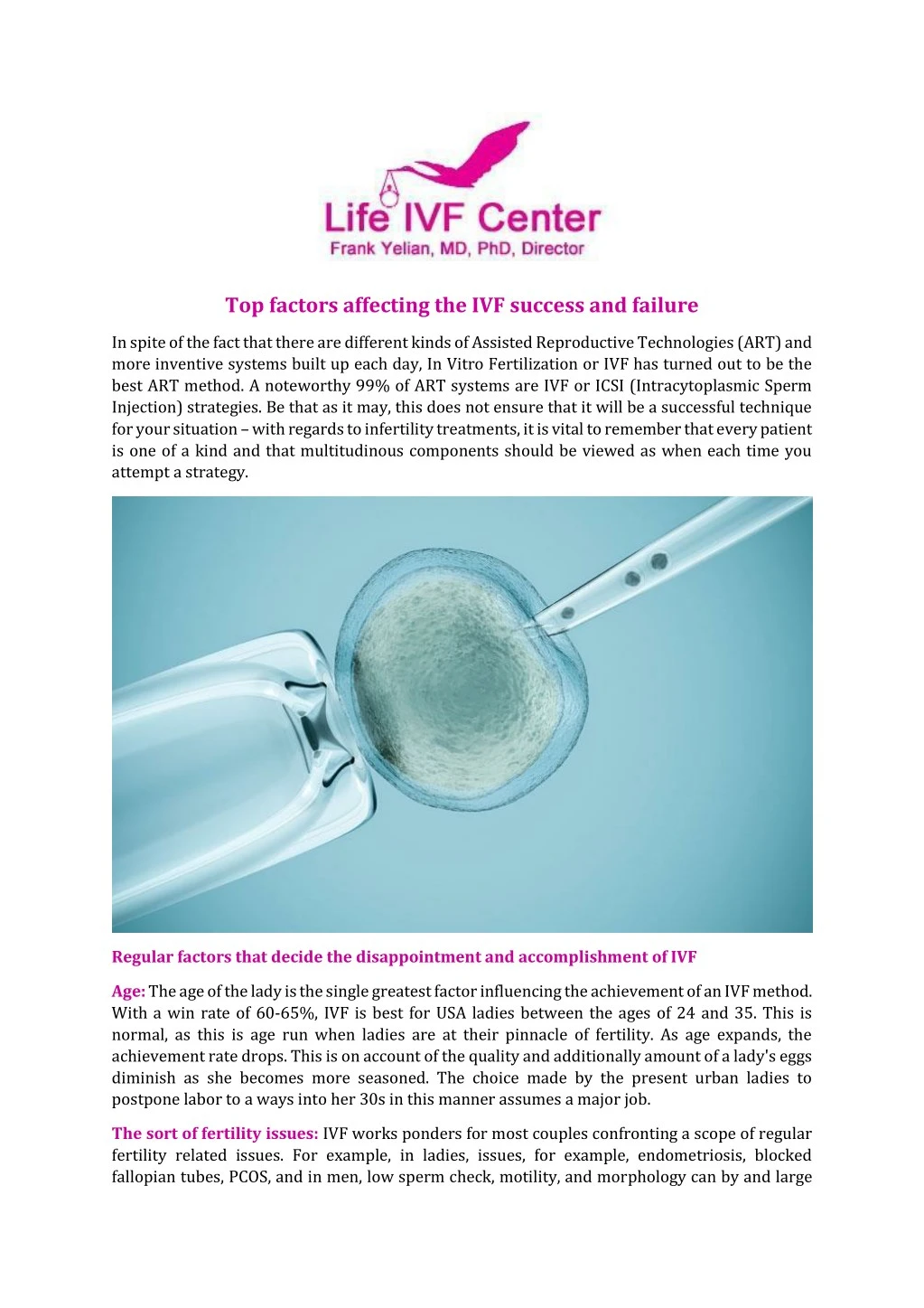 top factors affecting the ivf success and failure