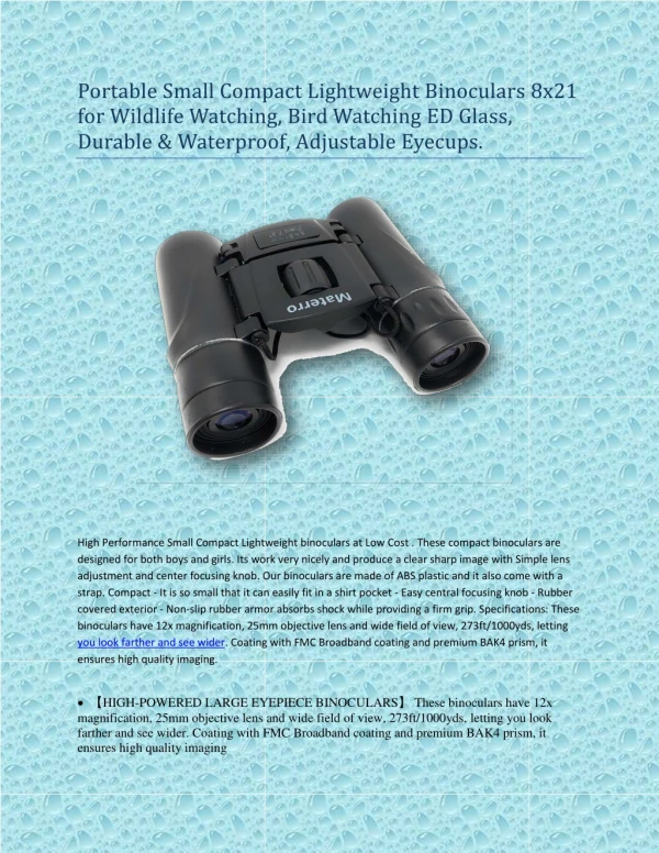 PORTABLE Small Compact Lightweight Binoculars 8x21 for Wildlife watching
