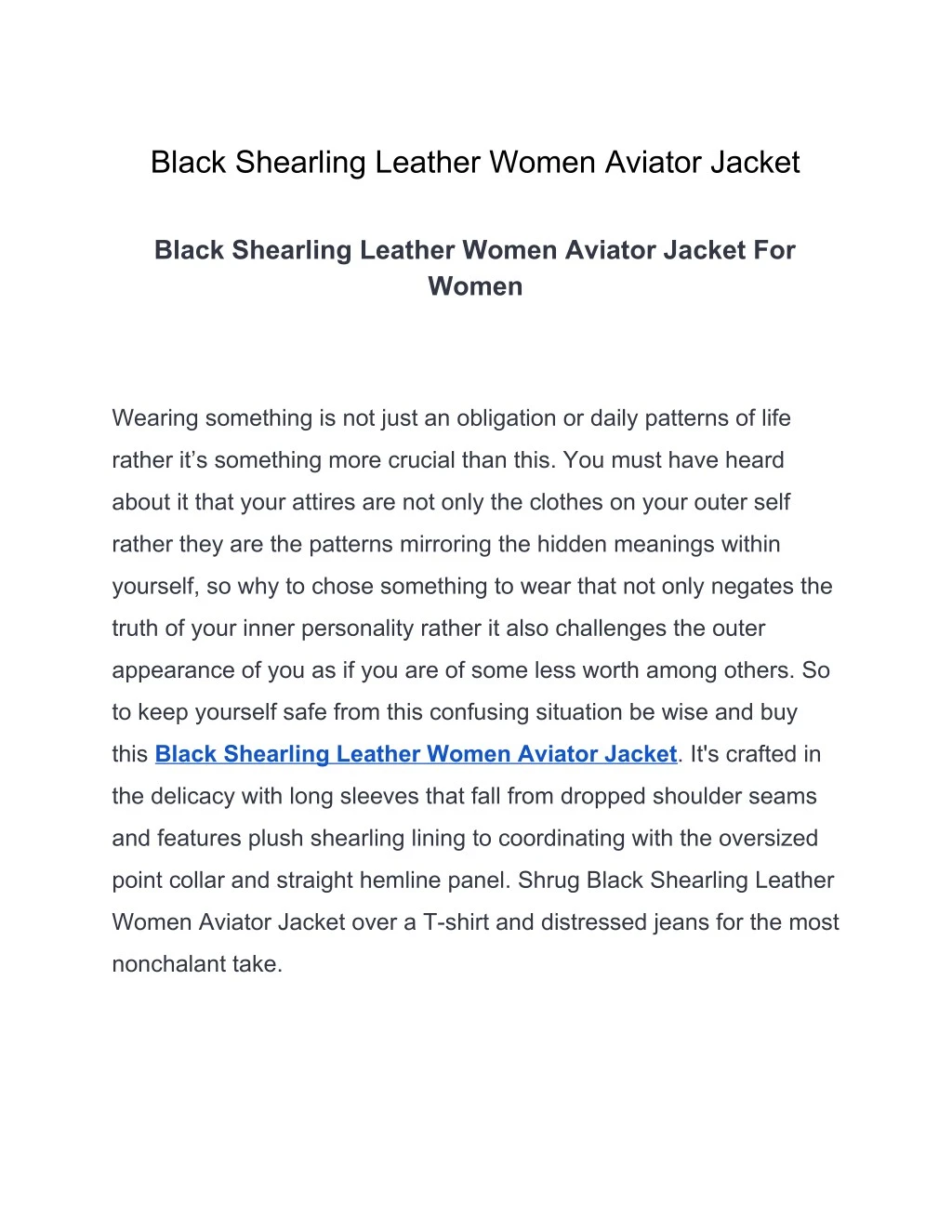 black shearling leather women aviator jacket