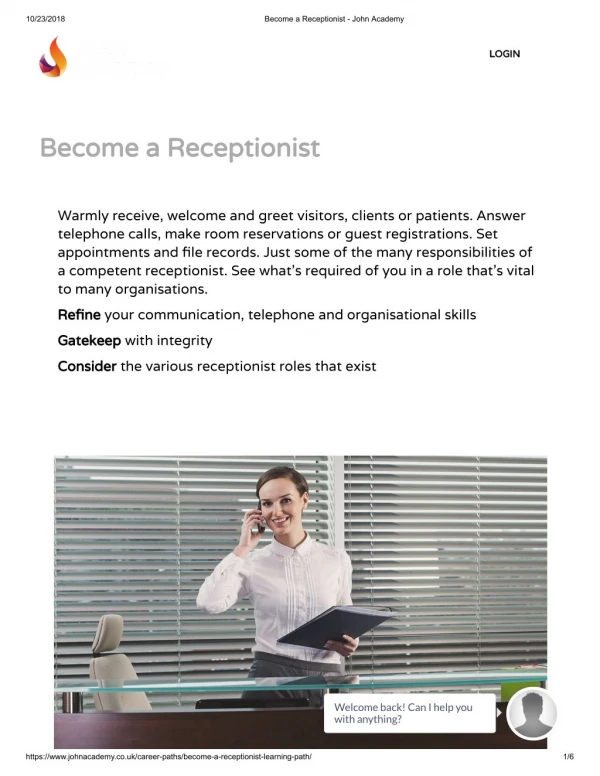 Become a Receptionist - John Academy
