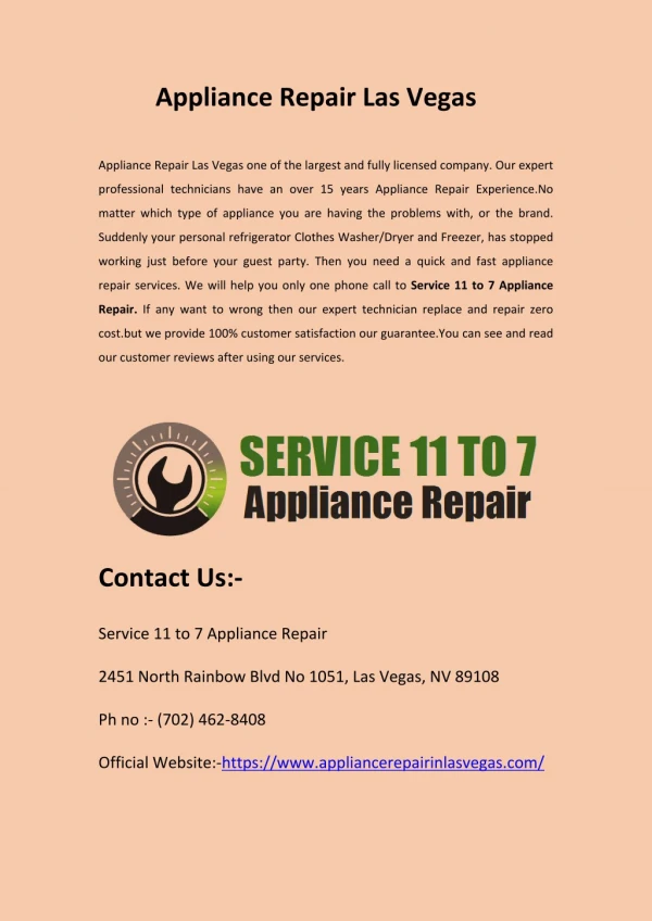 Service 11 to 7 Appliance Repair | Appliance Repair Services