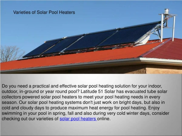 Varieties of Solar Pool Heaters