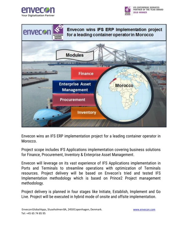 Envecon wins an IFS ERP implementation project for a leading container operator in Morocco.