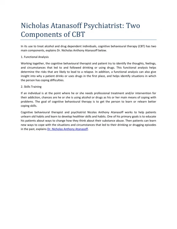 Nicholas Atanasoff Psychiatrist: Two Components of CBT