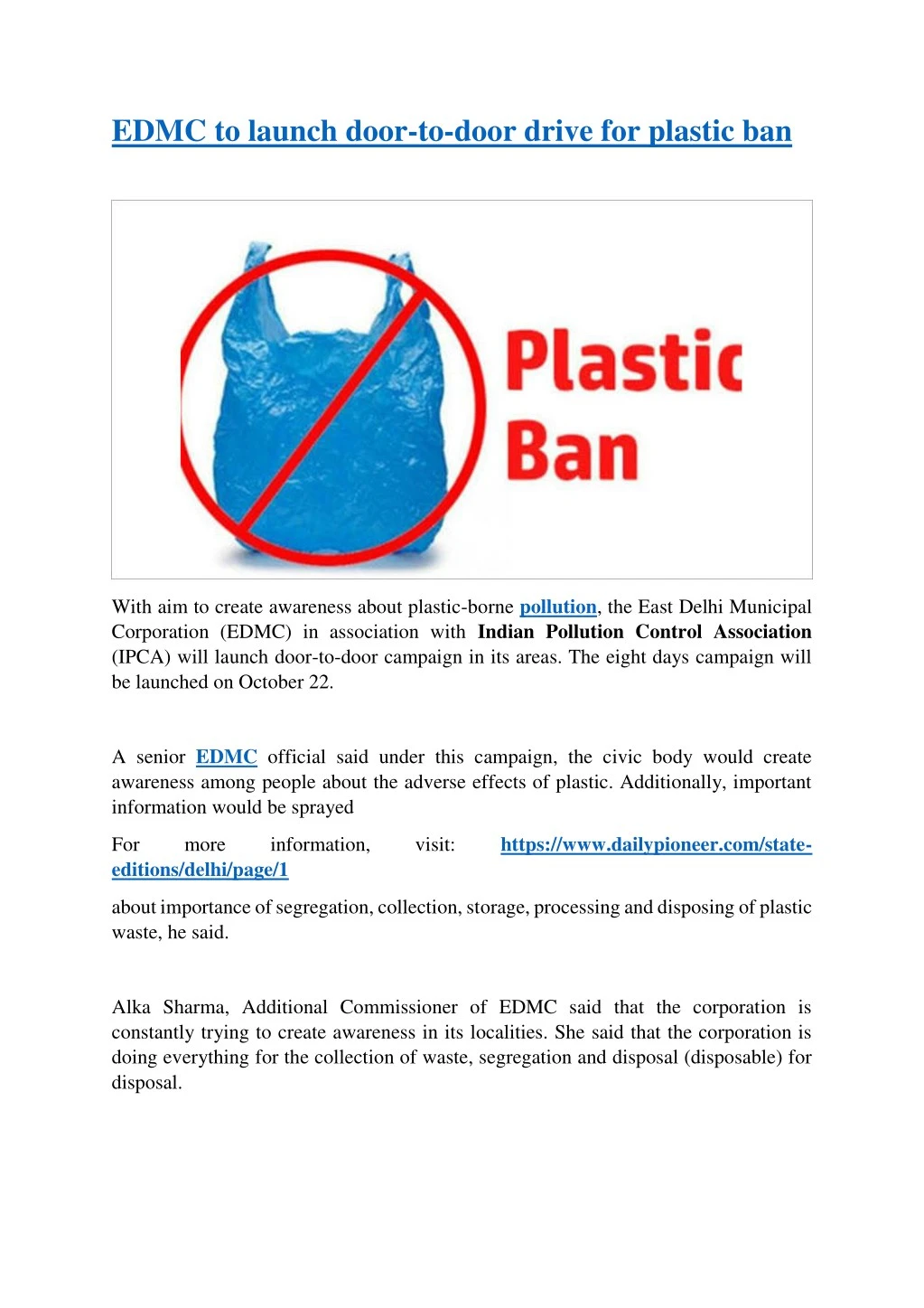 edmc to launch door to door drive for plastic ban