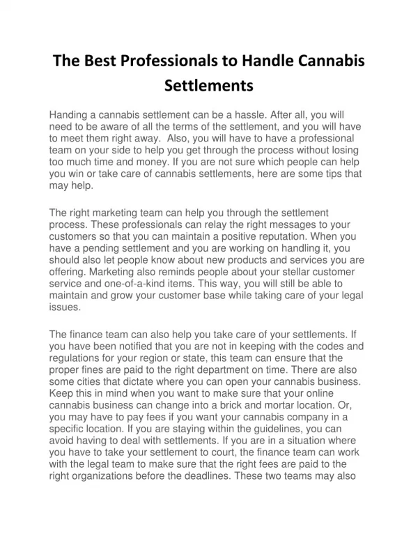 The Best Professionals to Handle Cannabis Settlements