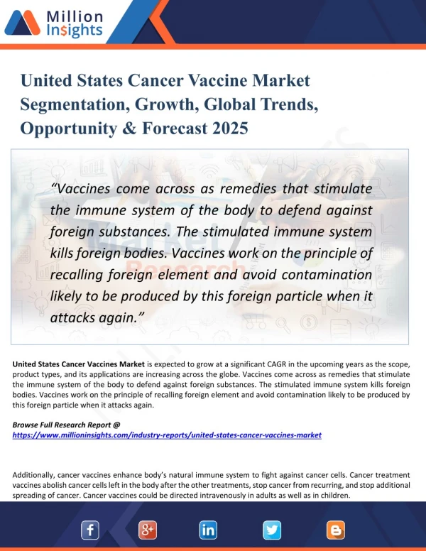 United States Cancer Vaccine Market Product Types, Marketing Channel Development Trend, Market Effect Factors Analysis b