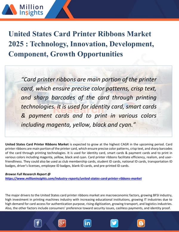 United States Card Printer Ribbons Market Growth, Market Share, Demand, Research, Sales, Trends, Supply, and Forecast fr