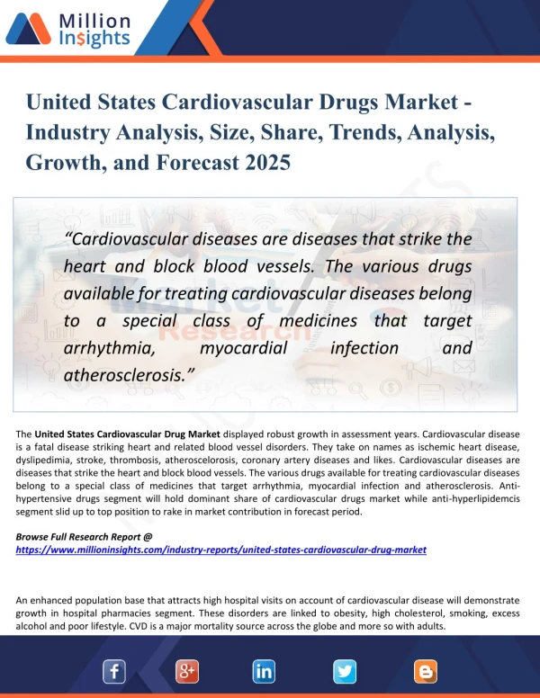 United States Cardiovascular Drugs Market Report Overview - Competitive insights, Key Futuristic Trends and Opportunitie