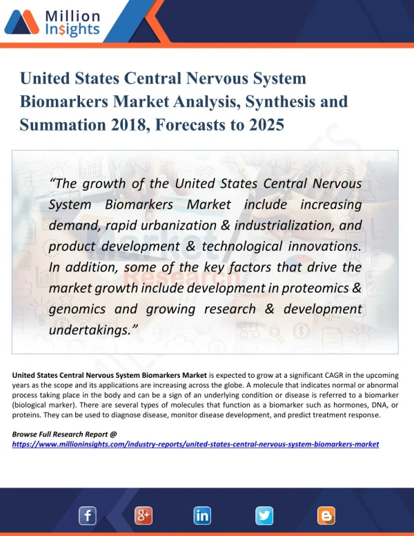 United States Central Nervous System Biomarkers Market Emerging Trends, Highlights and Challenges Forecast 2025