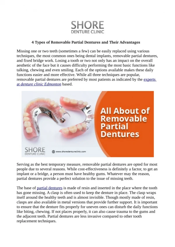 4 Types of Removable Partial Dentures and Their Advantages