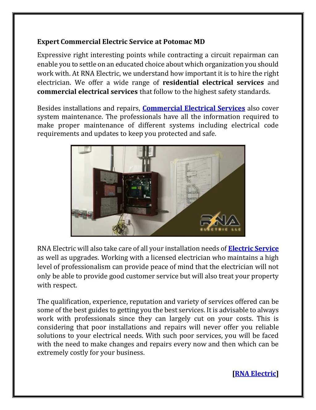 expert commercial electric service at potomac md
