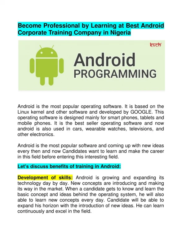 Best Android Corporate Training Company in Nigeria | KVCH