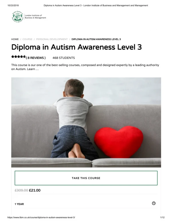 Diploma in Autism Awareness Level 3 - LIBM