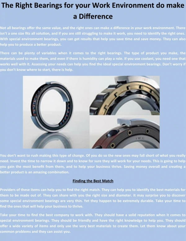 The Right Bearings for your Work Environment do make a Difference