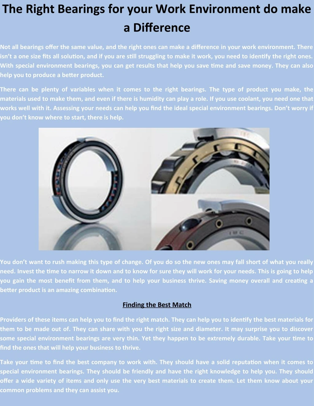 the right bearings for your work environment