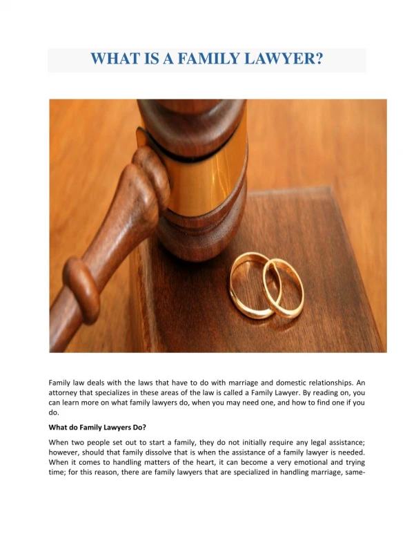 WHAT IS A FAMILY LAWYER?
