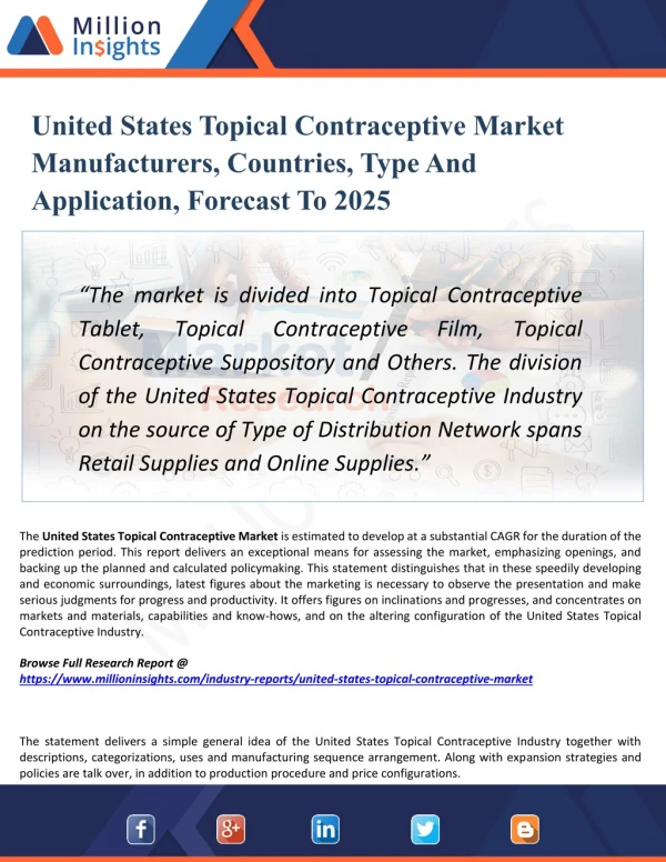 United States Topical Contraceptive Market - Industry Analysis, Size, Share, Growth, Trends, and Forecast 2025