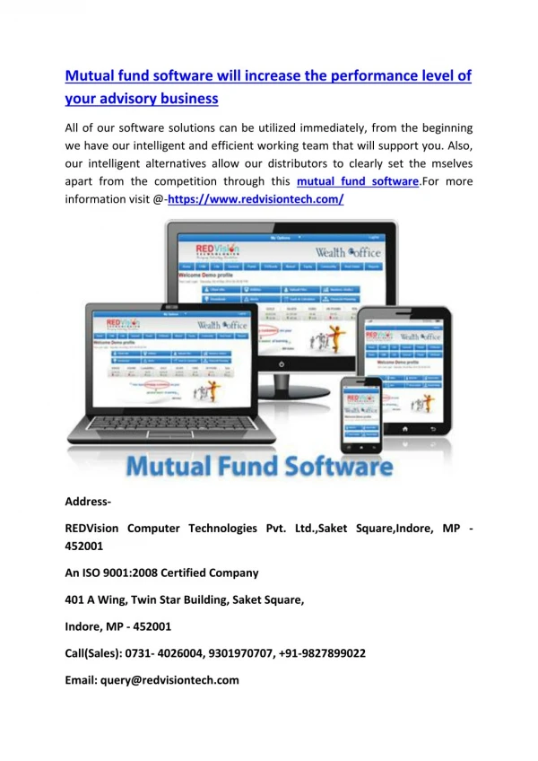 Mutual fund software will increase the performance level of your advisory business