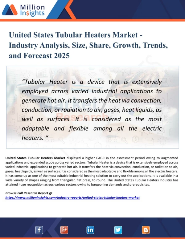 United States Tubular Heaters Market Outlook, Competitive Strategies Factors, Contributing To Growth And Forecast 2025