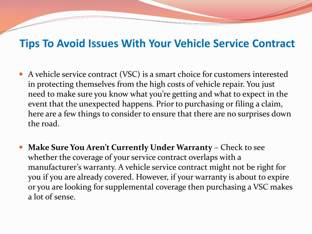 tips to avoid issues with your vehicle service contract