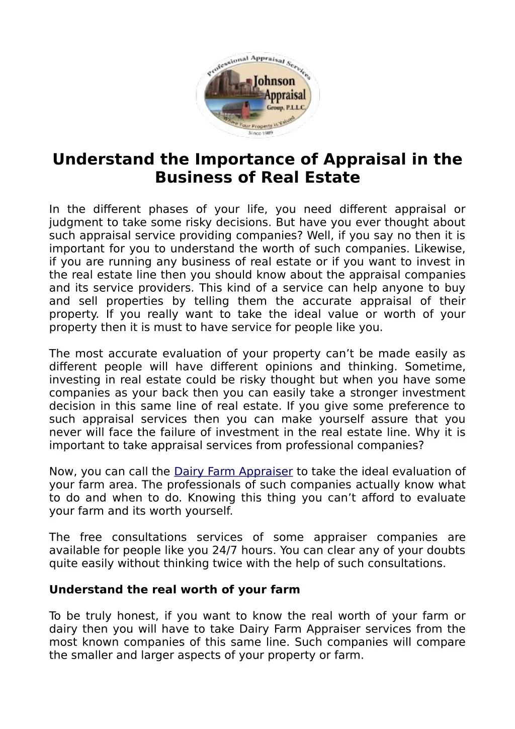 understand the importance of appraisal