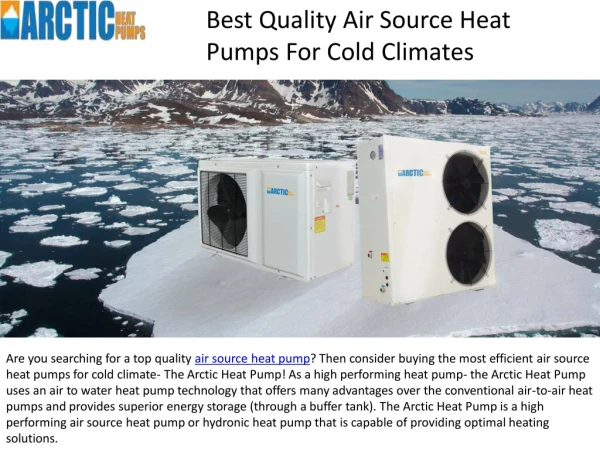 Best Quality Air Source Heat Pumps For Cold Climates
