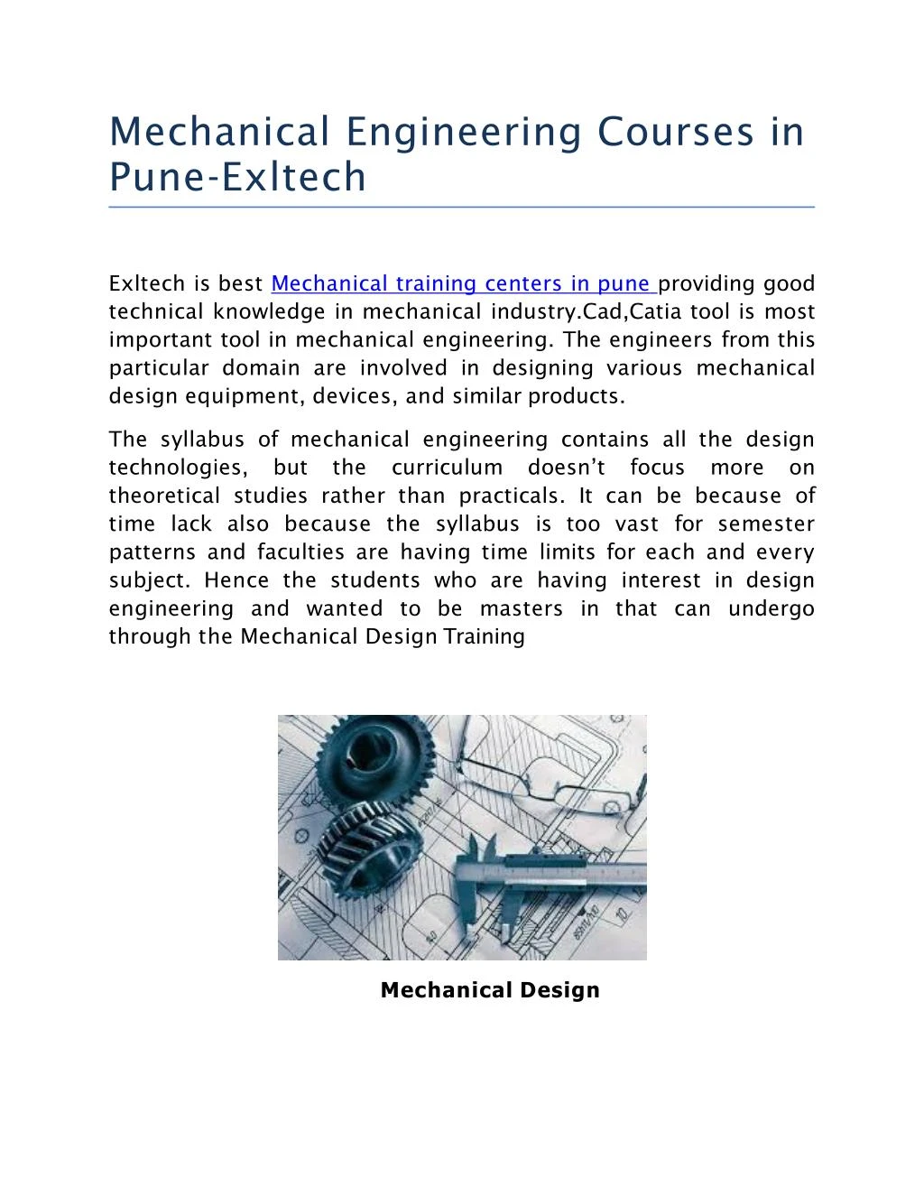 mechanical engineering courses in pune exltech