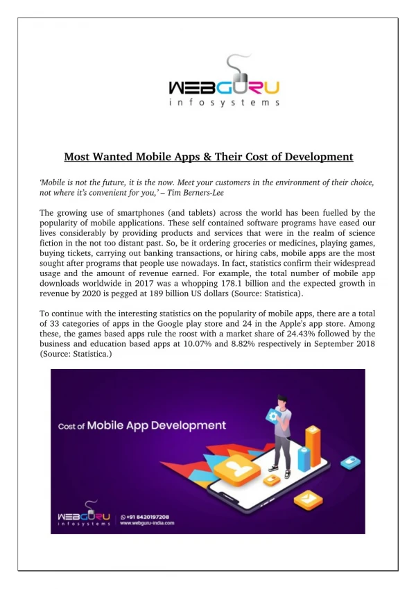Most Wanted Mobile Apps & Their Cost of Development