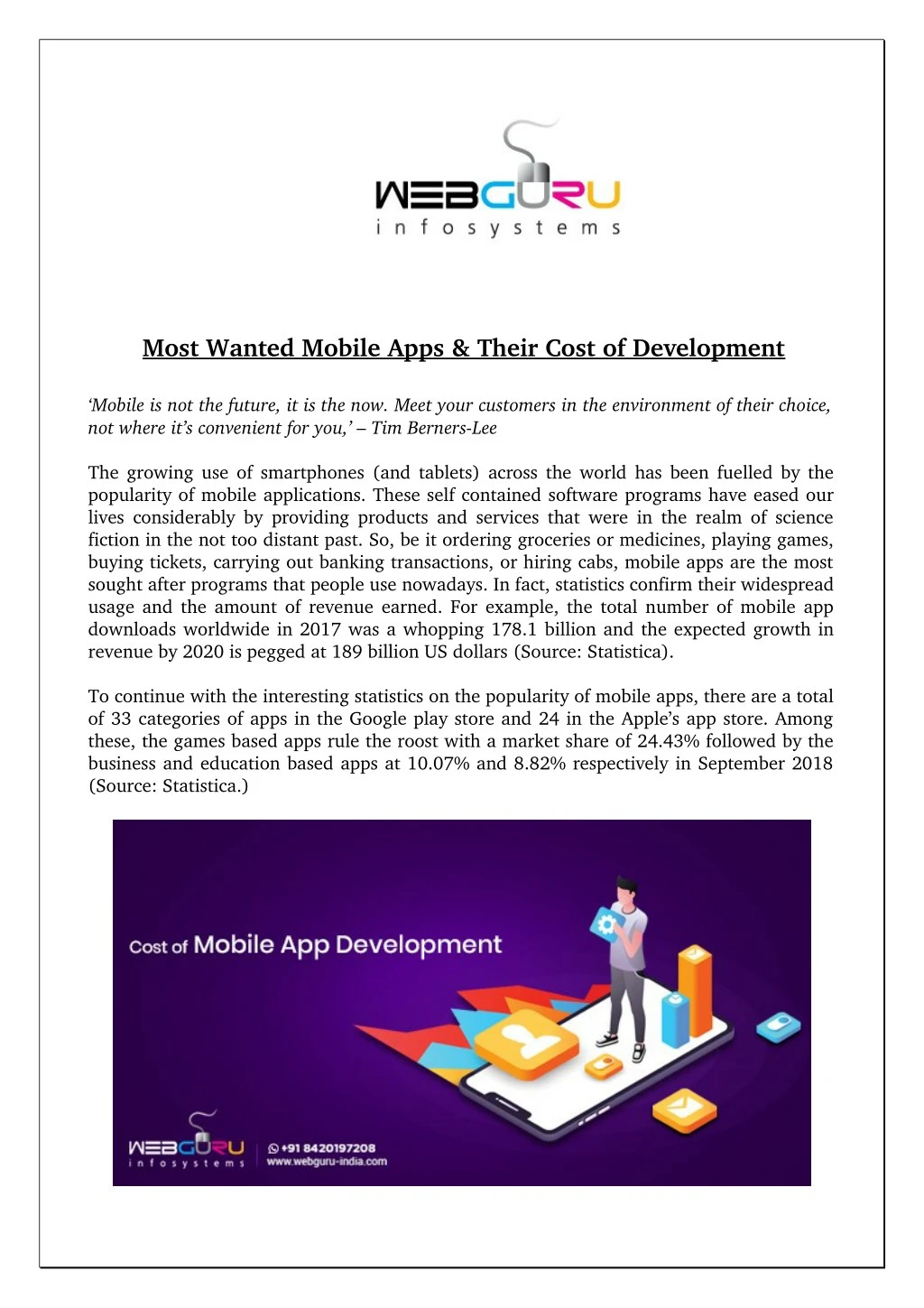 most wanted mobile apps their cost of development