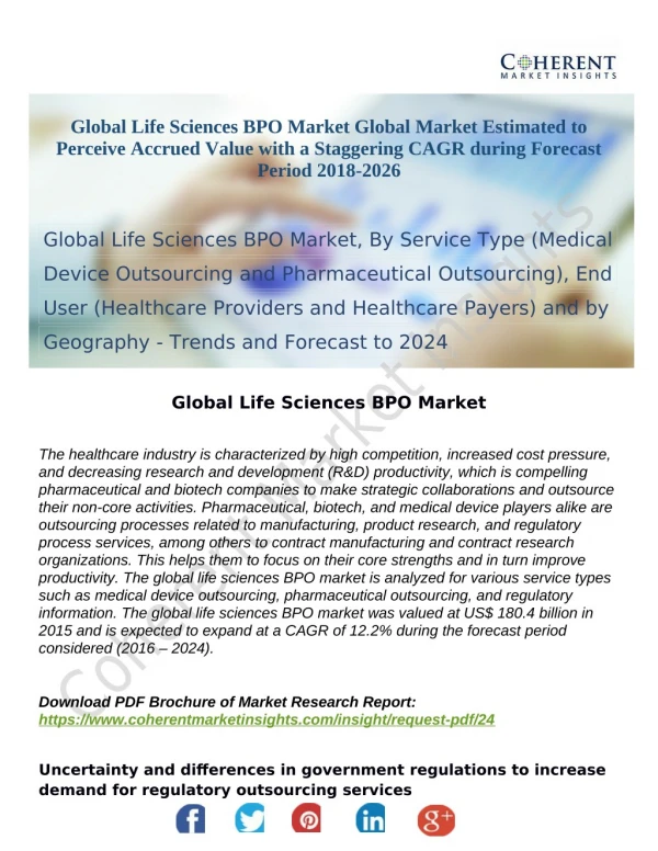 Global Life Sciences BPO Market Set to Witness Rapid Growth during the Forecast Period 2018-2026