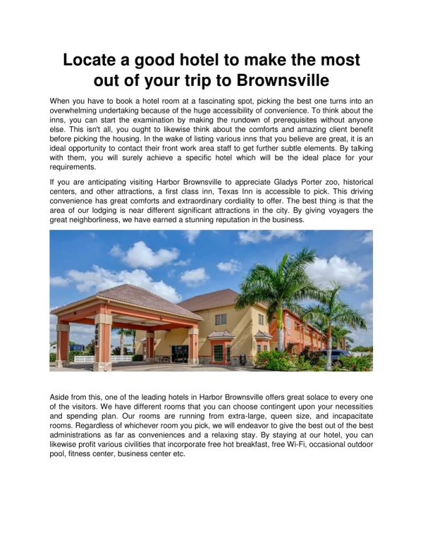 Locate a good hotel to make the most out of your trip to Brownsville