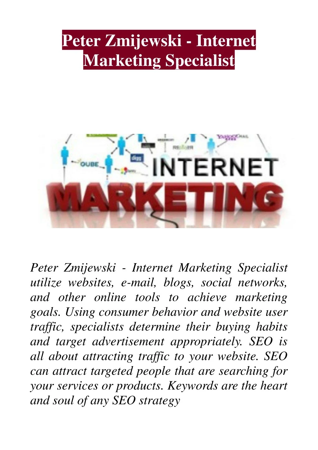peter zmijewski internet marketing specialist