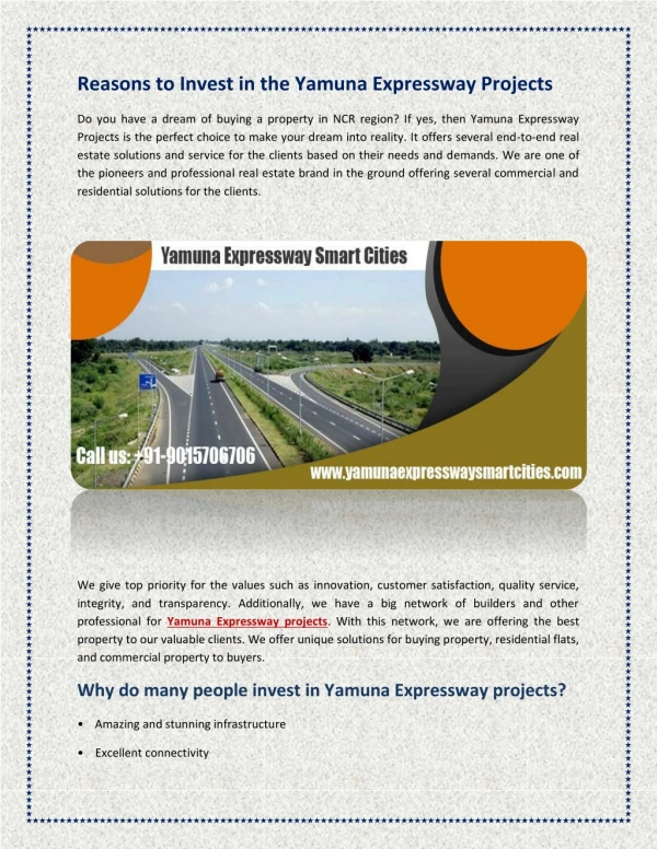 Reasons to Invest in the Yamuna Expressway Projects