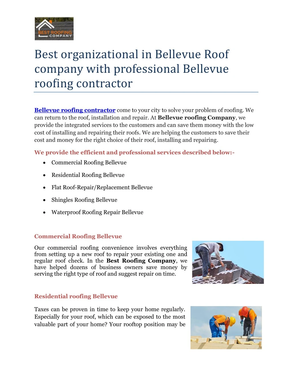 best organizational in bellevue roof company with