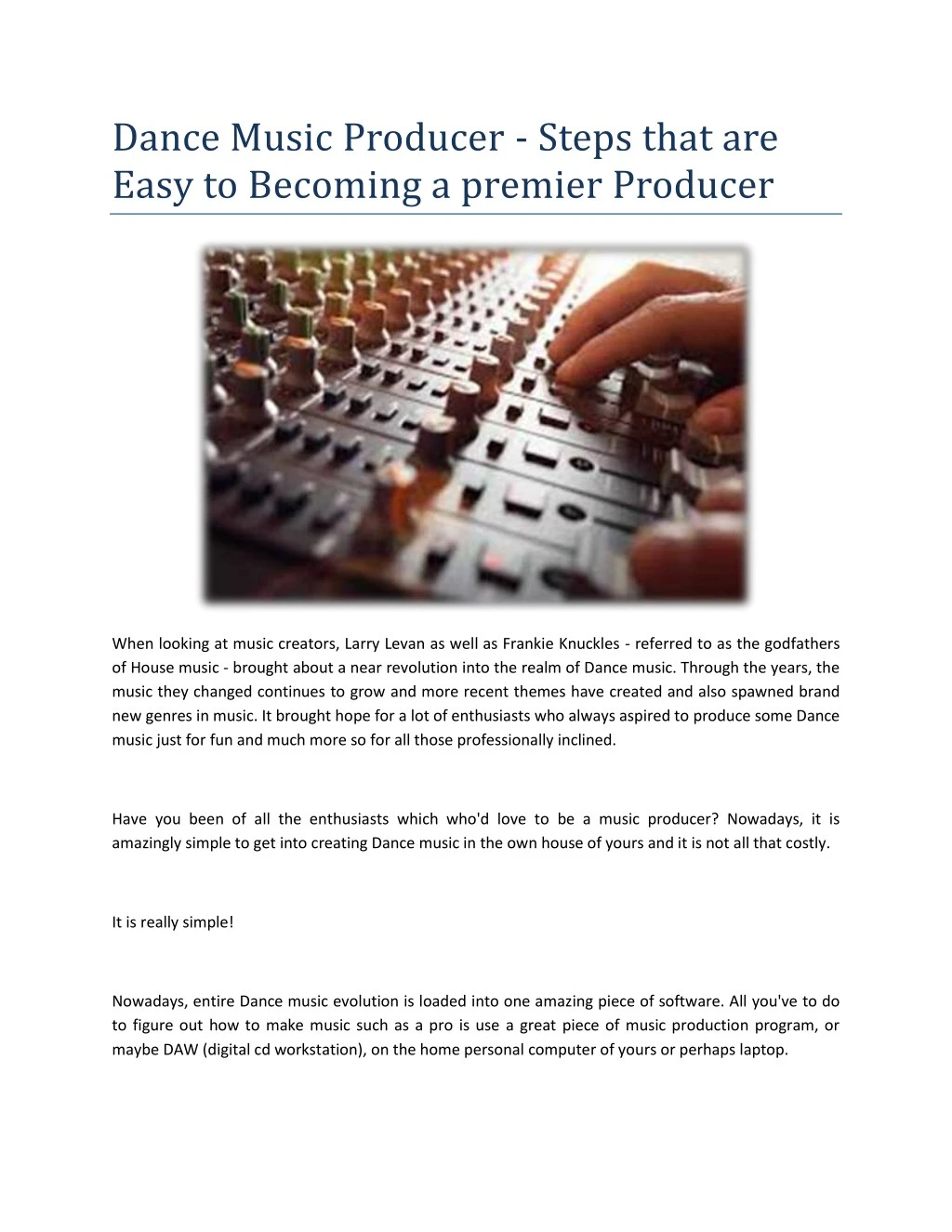 dance music producer steps that are easy