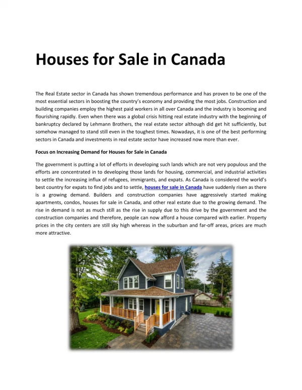 Houses for Sale in Canada