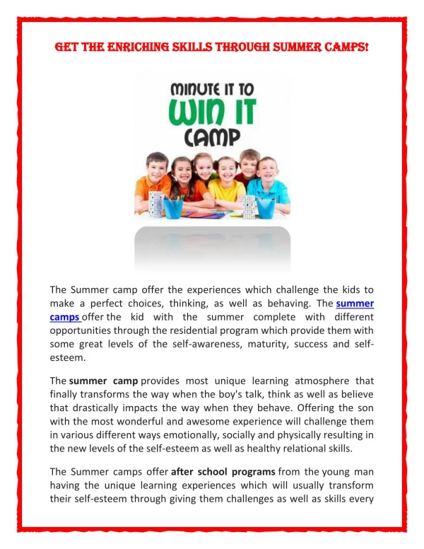 Get the enriching skills through Summer Camps
